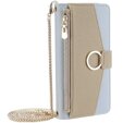 θήκη Wallet Zipper Pocket flip για το iPhone 15 Pro Max, Wallet Zipper Pocket, με καθρέφτη, μπλε