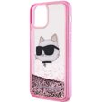 Karl Lagerfeld Θήκη για iPhone 12 / 12 Pro, Liquid Glitter Choupette Head, ροζ