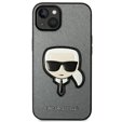 Karl Lagerfeld Θήκη για iPhone 14, Saffiano Karl's Head Patch, ασημένια