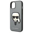 Karl Lagerfeld Θήκη για iPhone 14, Saffiano Karl's Head Patch, ασημένια