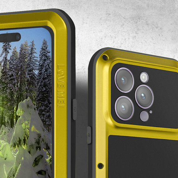 Love Mei Θήκη για iPhone 14 Pro, armored with glass, κίτρινη