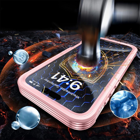Θήκη για iPhone 16, Shockproof, με γυαλί, για MagSafe, ροζ