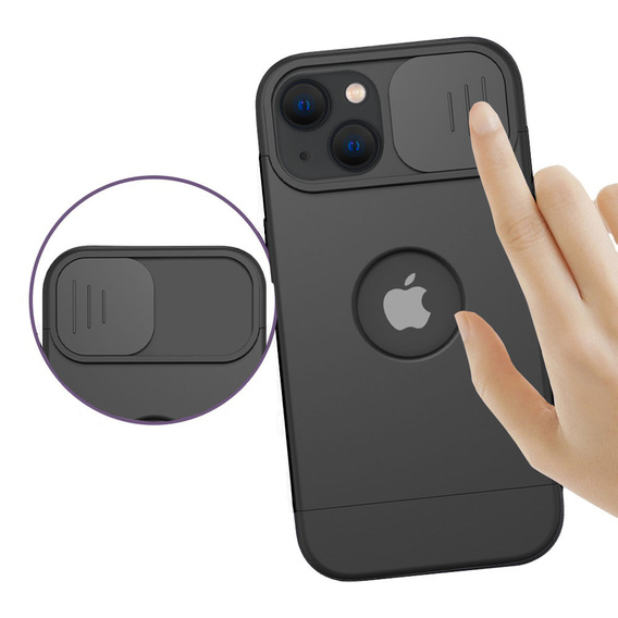 Θήκη ERBORD MagSafe Cam Slider, μαύρη + γυαλί για την οθόνη για iPhone 13 / iPhone 14