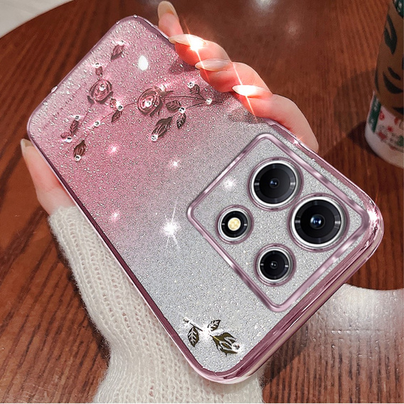 Θήκη για Infinix Note 30 5G, Glitter Flower, ροζ rose gold