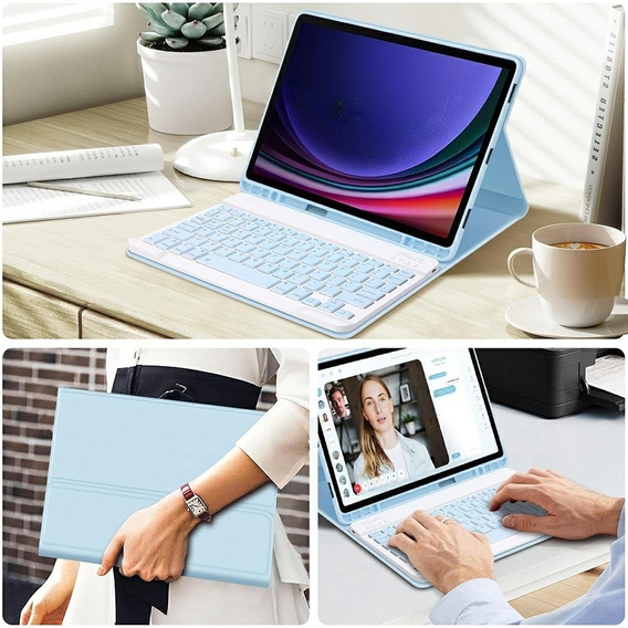 Θήκη + πληκτρολόγιο Samsung Galaxy Tab S9 FE, Leather Pen Slot, γαλάζια