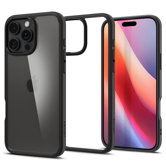 θήκη Spigen για iPhone 16 Pro, Ultra Hybrid, μαύρη + μετριασμένο γυαλί 9H
