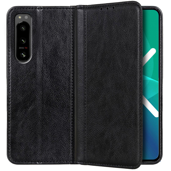 Θήκη για Sony Xperia 5 IV 5G, Wallet Litchi Leather, μαύρη