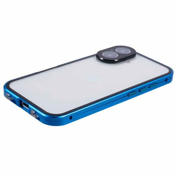 θήκη για το iPhone 16, Magnetic Dual Glass, μπλε