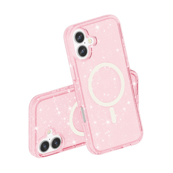 Θήκη για iPhone 17, για MagSafe, glitter, ημιδιαφανές ροζ