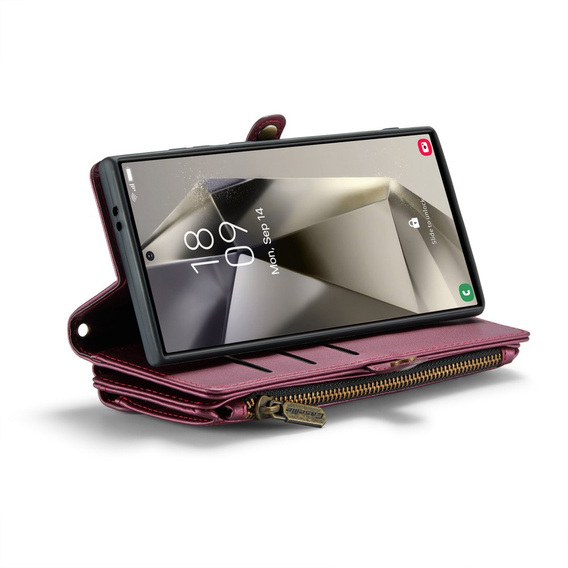 θήκη CASEME για Samsung Galaxy S25 Ultra, RFID Leather Wallet, με λουράκι ώμου, κόκκινη