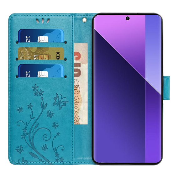 Θήκη με πτερύγιο για Xiaomi Redmi Note 13 Pro+, Butterfly, μπλε