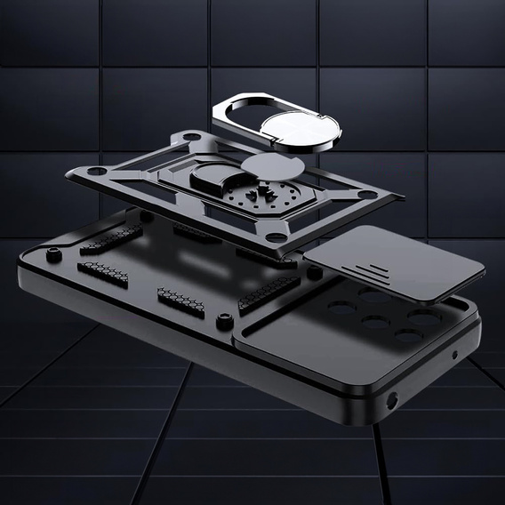 Θωρακισμένη θήκη για Oppo Reno 14, με προστασία κάμερας, με βάση, μαύρο