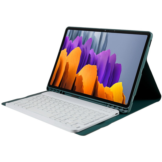Θήκη + πληκτρολόγιο Galaxy Tab S7+ Plus / S8+ Plus /S7 FE T730 T733, Pen Slot, πράσινη