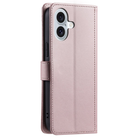 θήκη πτερύγιο για iPhone 16 Plus, Rhombus Crossbody Leather, ροζ rose gold