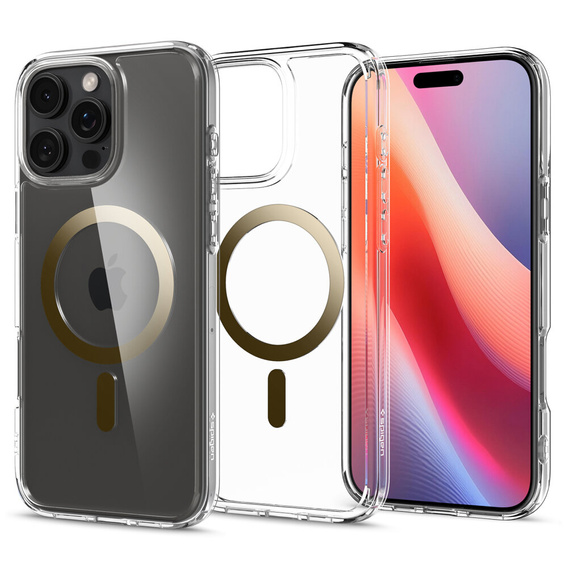 Θήκη MagSafe Spigen για iPhone 16 Pro Max, Ultra Hybrid, διαφανές / χρυσό + Μετριασμένο γυαλί 9H