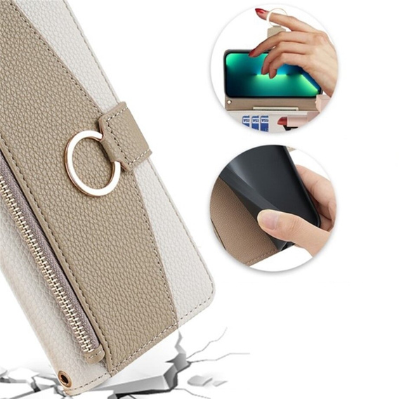 θήκη Wallet Zipper Pocket flip για το iPhone 7 / 8 / SE (2020) / SE (2022), Wallet Zipper Pocket, με καθρέφτη, λευκή