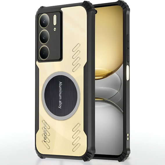 Θήκη για Realme 14X / Realme C75, με μαγνητική πλάκα, διαφανής / μαύρη