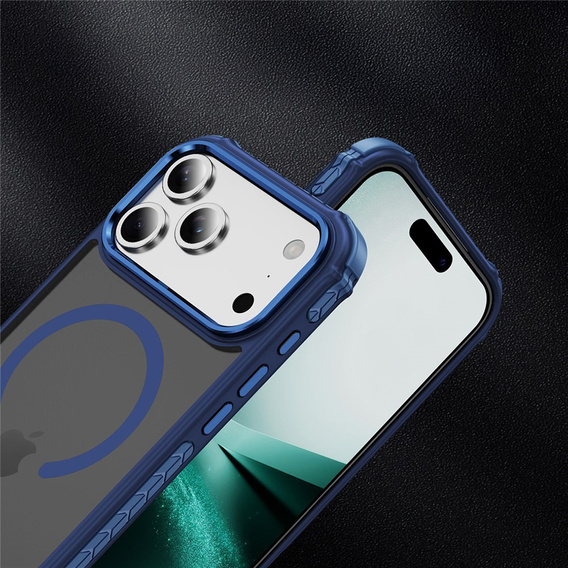 Ματ θήκη για iPhone 17 Pro, θωρακισμένη, για MagSafe, καπνιστή με μπλε πλευρές