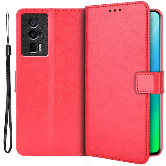 Θήκη με πτερύγιο για Poco F5 Pro 5G, Crazy Horse Wallet, κόκκινη
