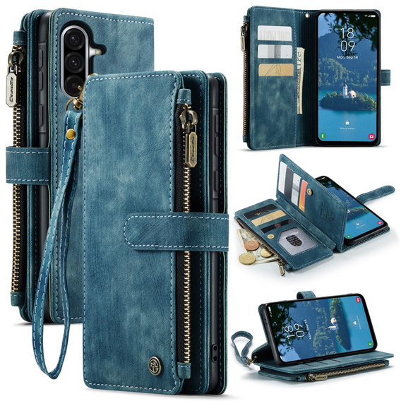 Η θήκη CASEME για Samsung Galaxy A56 5G, Leather Wallet Cash and Card Slots, με λουράκι, μπλε