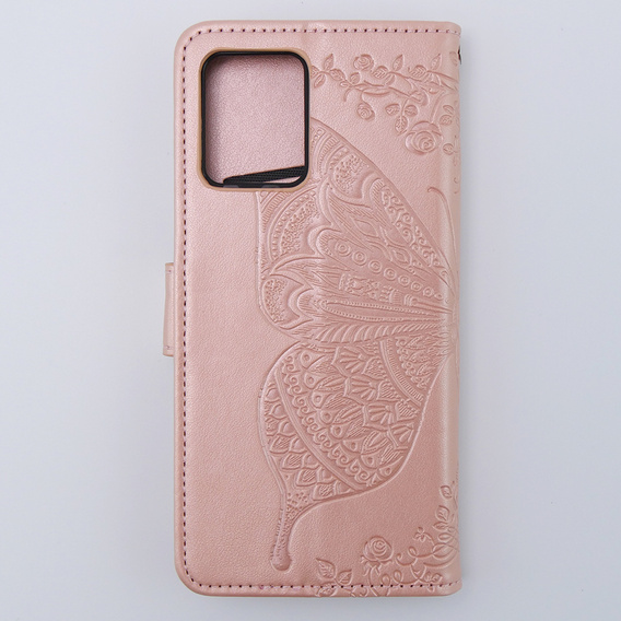 Θήκη με πτερύγιο για Motorola Moto G54 5G, Butterfly, ροζ rose gold