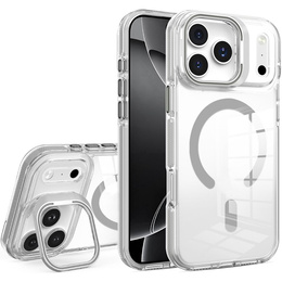 Θήκη για iPhone 17 Pro Max, για MagSafe, με βάση, διάφανη με γκρι ένθετα