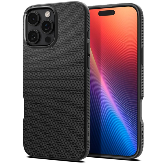 θήκη Spigen για iPhone 16 Pro, Liquid Air, μαύρη + μετριασμένο γυαλί 9H