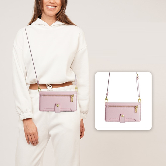 Θήκη με πτερύγιο για iPhone 14 Pro Max, Wallet Zipper Pocket, ροζ