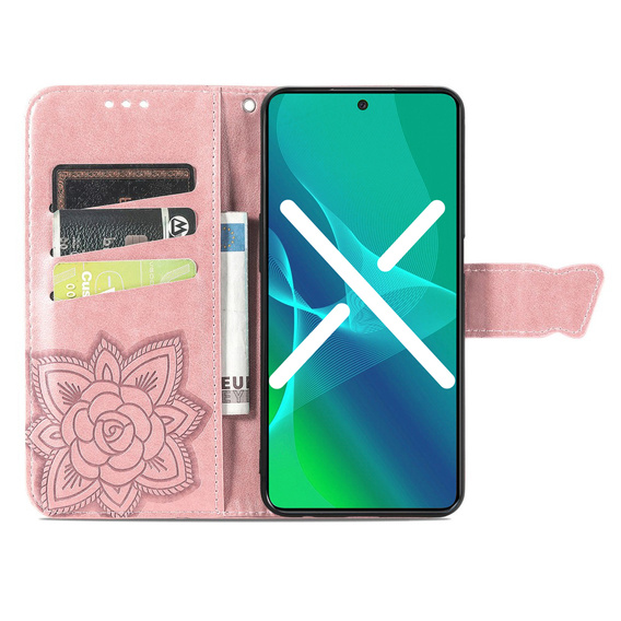 Θήκη με πτερύγιο για Xiaomi Redmi Note 12 4G, Butterfly, ροζ rose gold