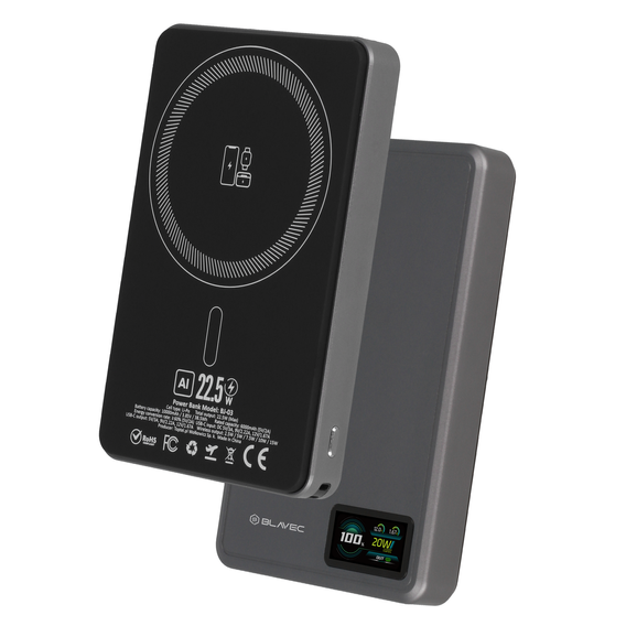 Blavec Power Bank 10000mAh BJ-03 Slim 13.5mm - Τύπος C - 22.5W, MagSafe 3in1 - γκρι