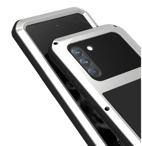 Love Mei Θήκη για Samsung Galaxy S21 FE, armored with glass, ασημένια