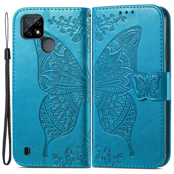 Θήκη με πτερύγιο για Realme C21, Butterfly, μπλε