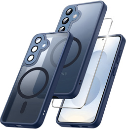 Θήκη για Samsung Galaxy S25, για MagSafe, ERBORD Μatt Case, ναυτικό μπλε + Γυαλί οθόνης