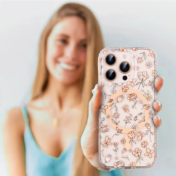 Μαγνητική θήκη με floral laser σχέδιο για iPhone 16 Pro