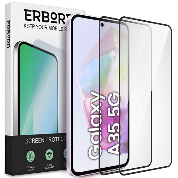 2x Μετριασμένο γυαλί ERBORD 3D για Samsung Galaxy A35 5G πλήρης οθόνη