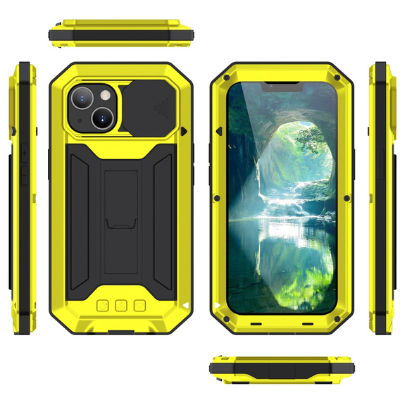 Θήκη για iPhone 13 Mini, R-JUST CamShield Slide, θωρακισμένη, κίτρινη / μαύρη