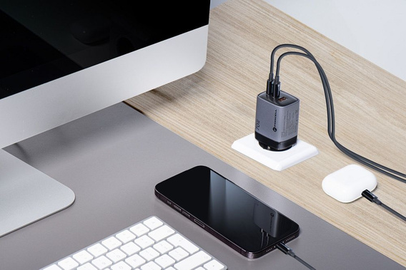 Φορτιστής Forcell USB-A / 2x USB-C 3.45A GaN 70W PD QC 4.0, γκρι