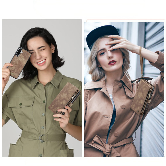 CASEME θήκη για Samsung Galaxy A56 5G, Retro Leather Wallet, με λουράκι, καφέ