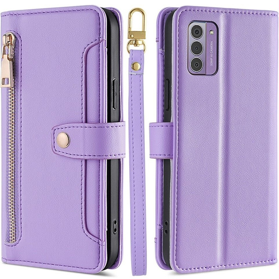 Θήκη με πτερύγιο για Nokia G42, Wallet Zipper Pocket, μωβ