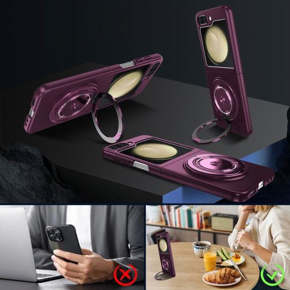 Θήκη GKK για Galaxy Z Flip 5 5G, Γωνίες Dropproof MagSafe, διαφανές / μωβ
