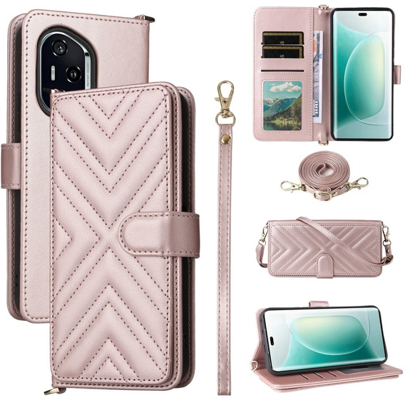 Θήκη με πτερύγιο για Honor 400 5G, Crossbody Leather Wallet, ροζ