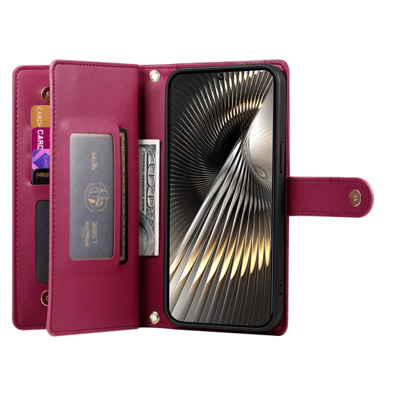 Θήκη με πτερύγιο για Xiaomi Poco X7 Pro 5G, Wallet Zipper Pocket, κόκκινη