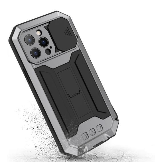 Θήκη για iPhone 13 Pro, R-JUST CamShield Slide, θωρακισμένη, ασημένια / μαύρη