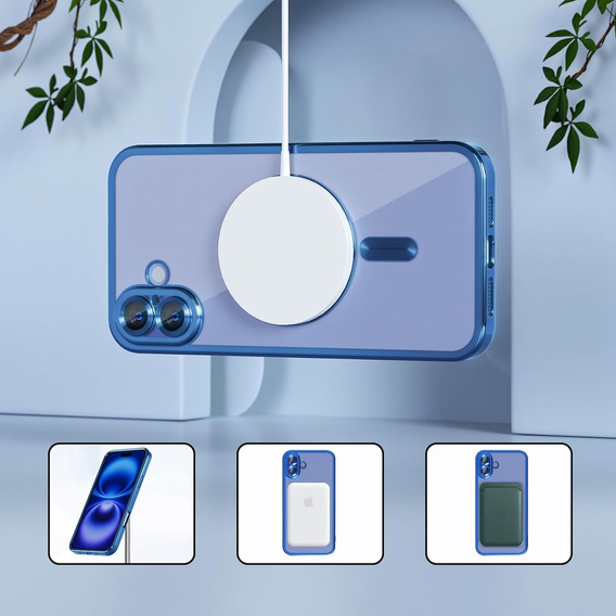 Θήκη για iPhone 16 Plus, Electro MagSafe, μπλε + Γυαλί για την οθόνη