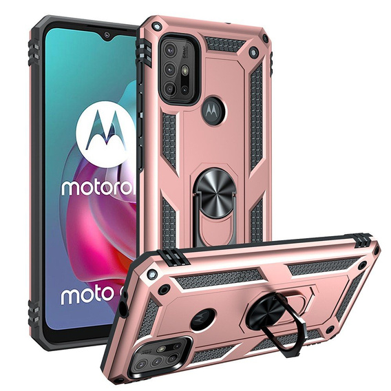 θωρακισμένη θήκη για Motorola Moto G10/G30, Nox Case Ring, ροζ rose gold