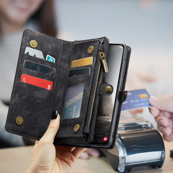 CASEME θήκη για Samsung Galaxy A56 5G, Retro Leather Wallet, με λουράκι, μαύρη