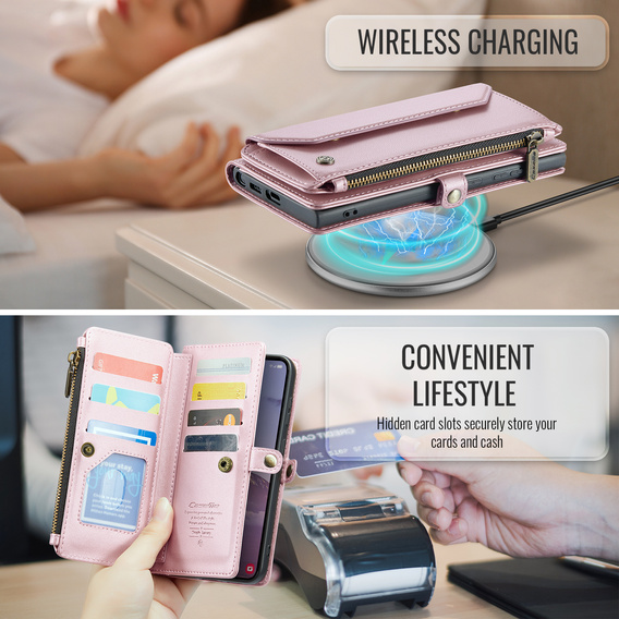 θήκη CASEME για Samsung Galaxy S25 FE, RFID Leather Wallet, με λουράκι ώμου, ροζ