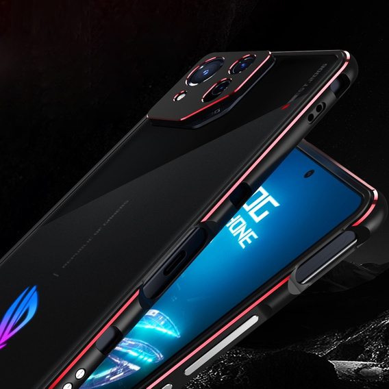 Θήκη για ASUS ROG Phone 8 Pro, Armor Bumper, με κάλυμμα φακού, μαύρο / κόκκινο