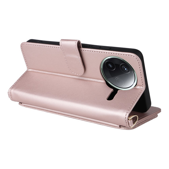 Θήκη με πτερύγιο για Xiaomi Poco F7 Pro, Crossbody Leather Wallet, ροζ