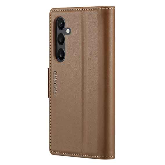 Θήκη για Samsung Galaxy A55, ERBORD Glossy Litchi, πορτοφόλι με πτερύγιο, καφέ